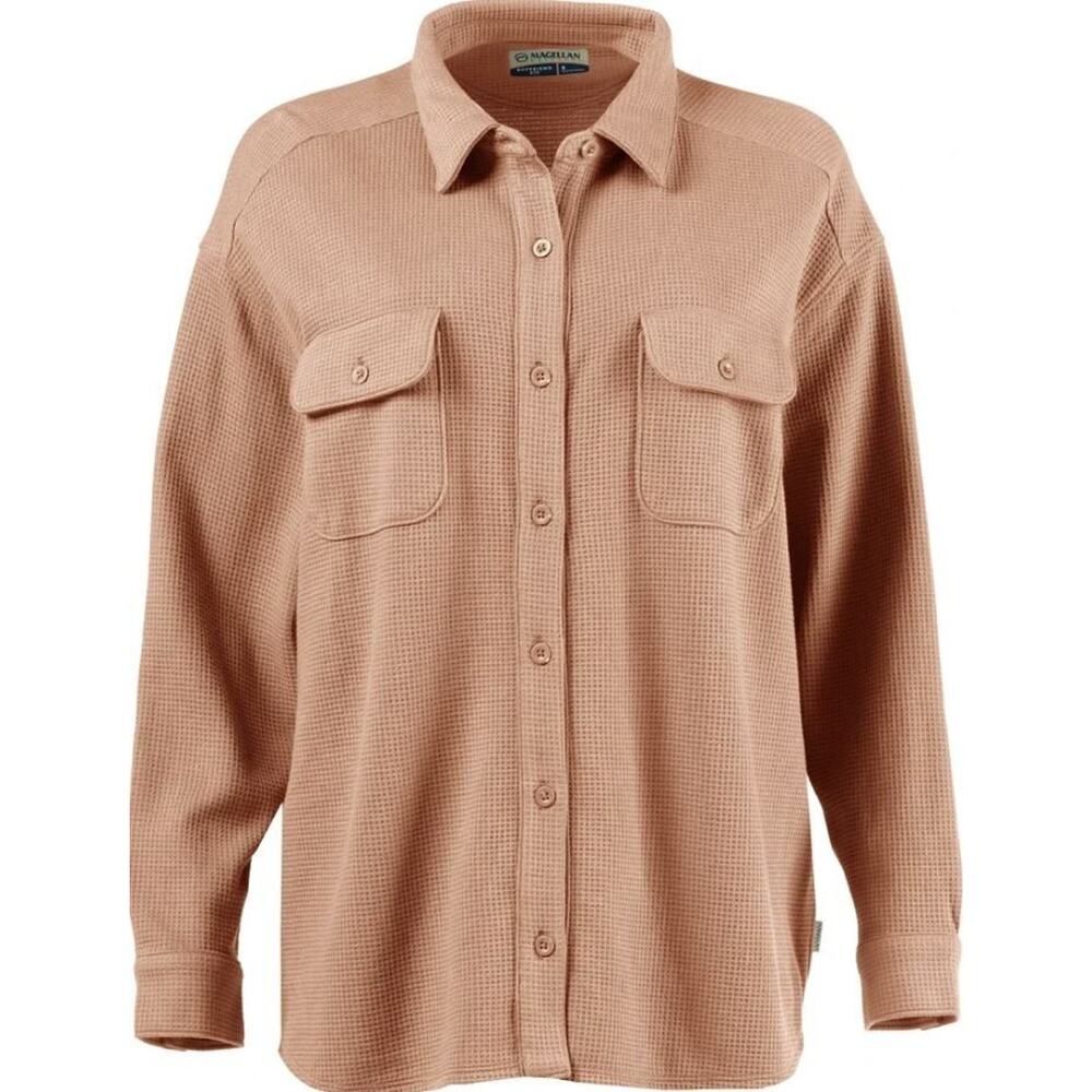 Magellan Outdoors Happy Camper‎ LS Oversized Waffle Shirt Jacket in Camel 2XL